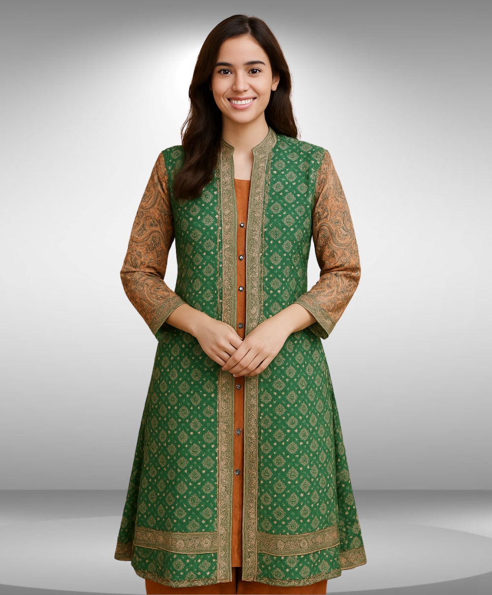 Green Mustered Fancy Shafoon 3 Piece Suit