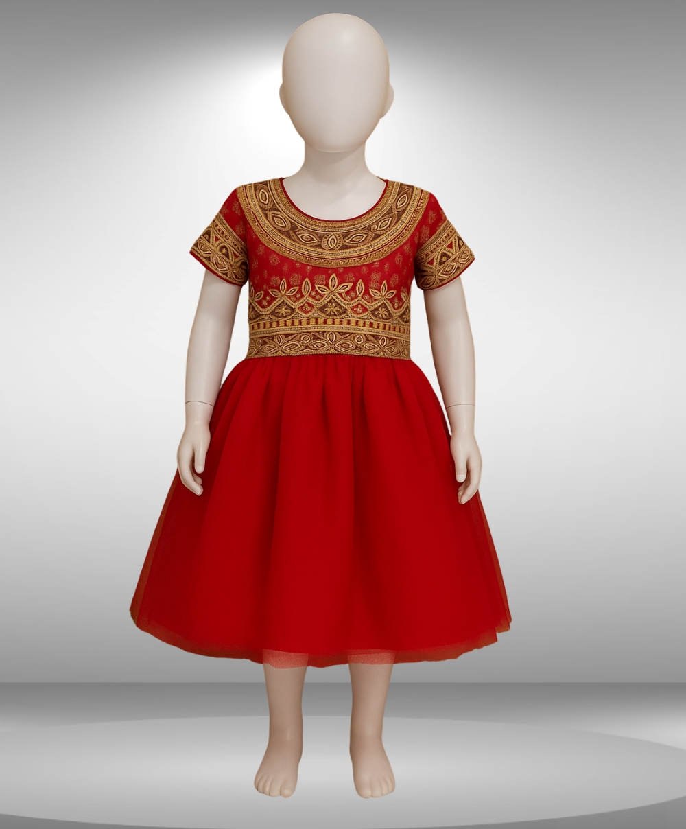 Red Fancy Frock For Kids