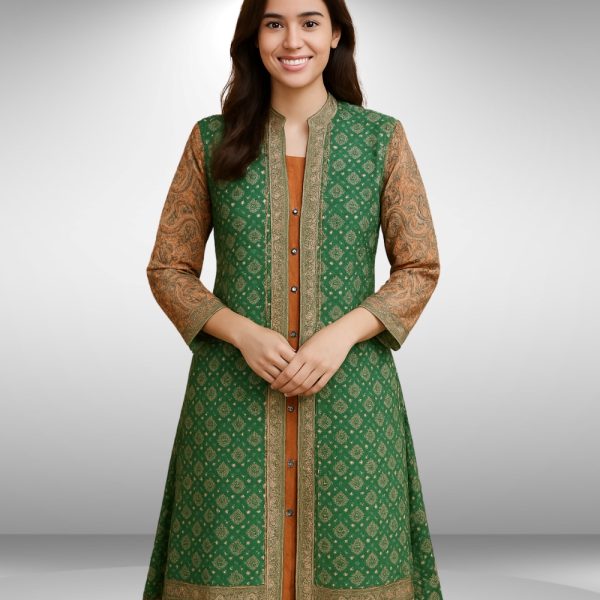 Green Mustered Fancy Shafoon 3 Piece Suit