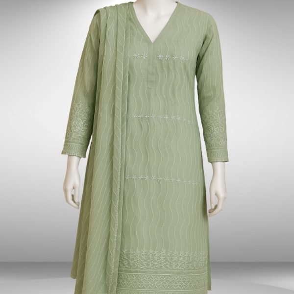 Pista Green Shafoon Embroidered 3 Piece Suit
