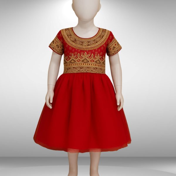 Red Fancy Frock For Kids