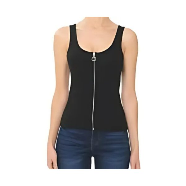 Sleek Black Sleeveless Zipper Top-H.M