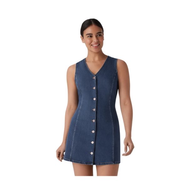 Sleeveless Button-Front Denim Dress-H.M
