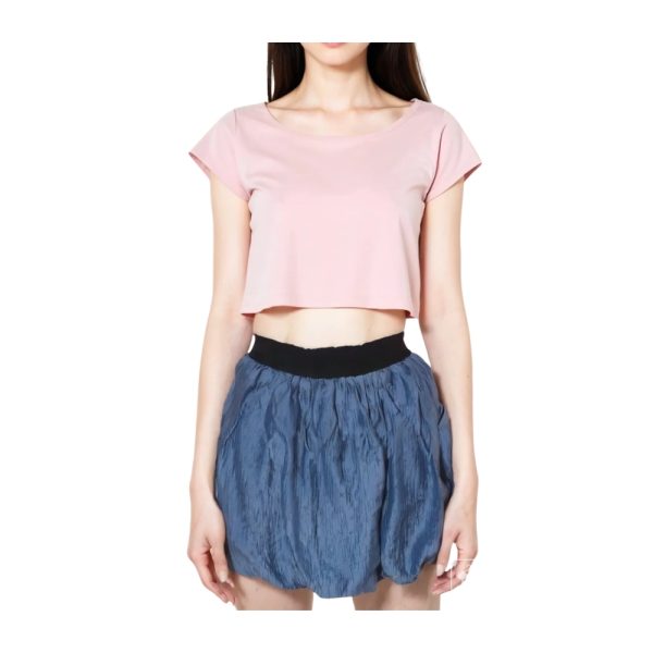 Women’s Textured Blue Skirt with Elastic Waistband-H.M