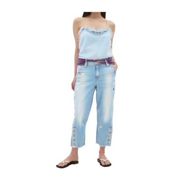 Light Blue Distressed Denim Jeans-H.M