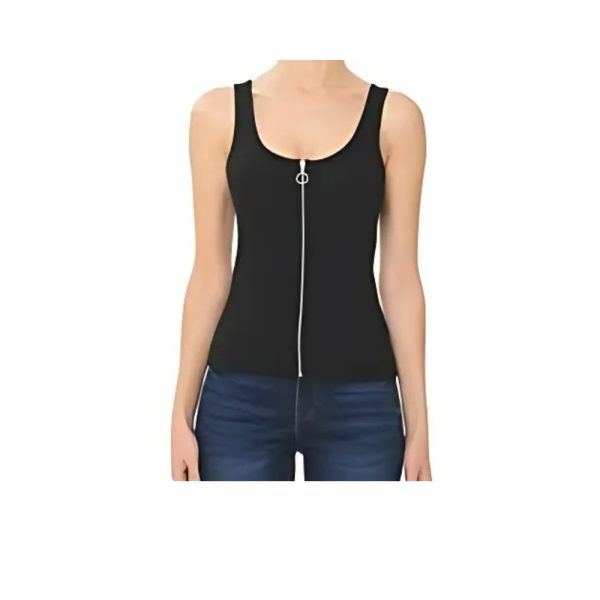 Sleek Black Sleeveless Zipper Top-H.M
