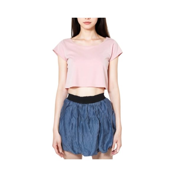 Women’s Textured Blue Skirt with Elastic Waistband-H.M