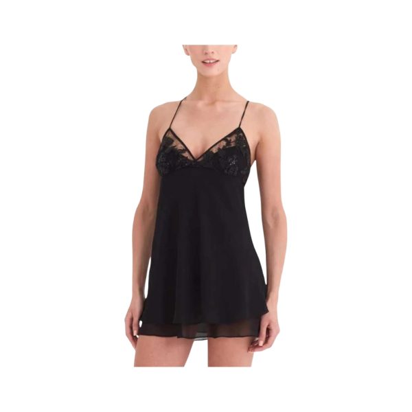 Black lace-trimmed nightdress-H.M
