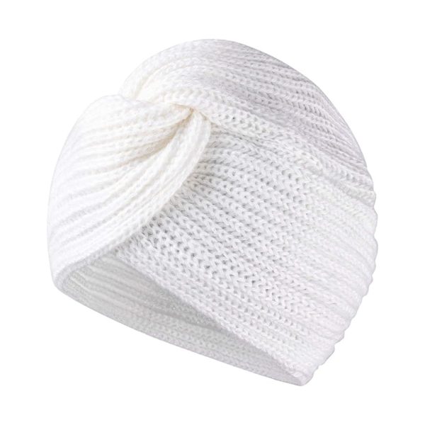 Knitted White Turban Beanie Hat-H.M