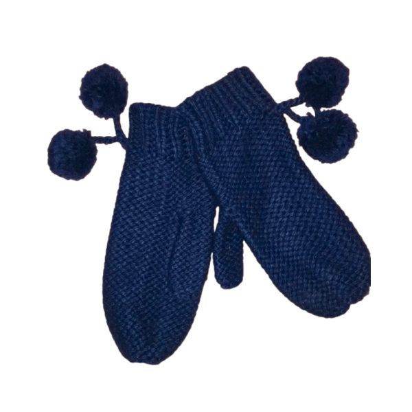 BLUE KNITTED MITTENS FEATURING PLAYFUL POM-POM-H.M
