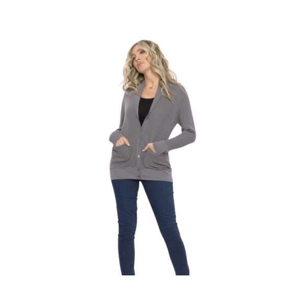 Women’s Grey Longline Button-Down Cardigan-H.M